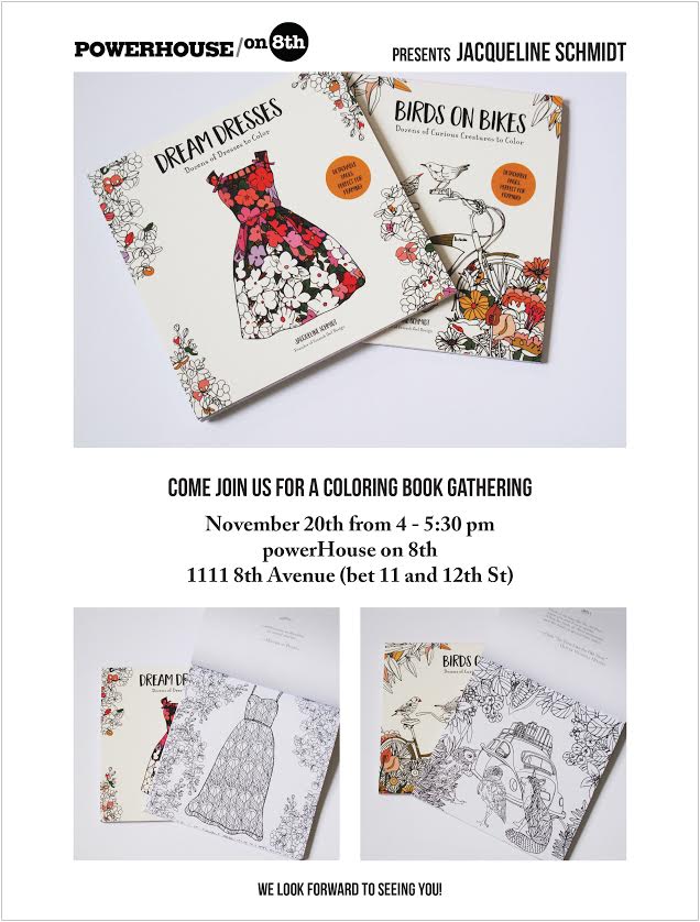 Coloring Book Event: Birds on Bikes and Dream Dresses by Jacqueline Schmidt